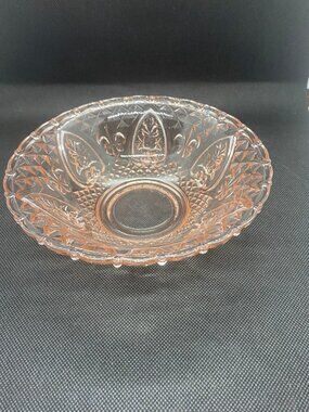 Pink 5 Footed Bowl from Malaysia. Features Rose and Fleur-di-Lis design